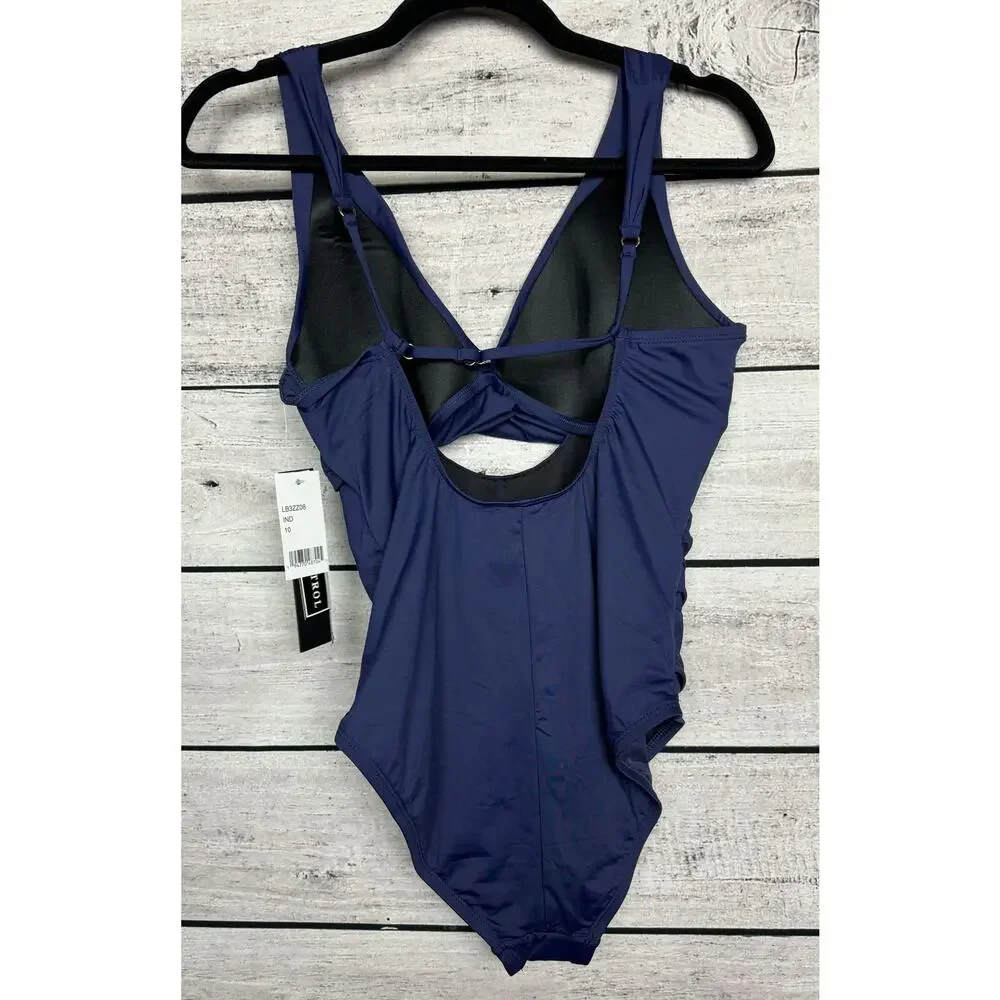 NWT Ladies La Blanca Blue Island Goddess Cross Front Keyhole Swimsuit - Size 10
